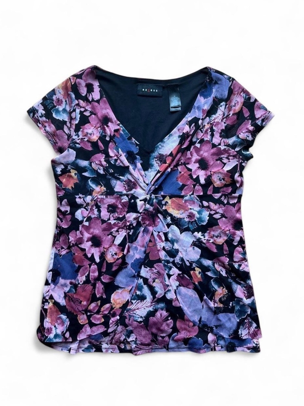 Axcess by Liz Claiborne Mixed Floral V-Neck Blouse - Black/Purple